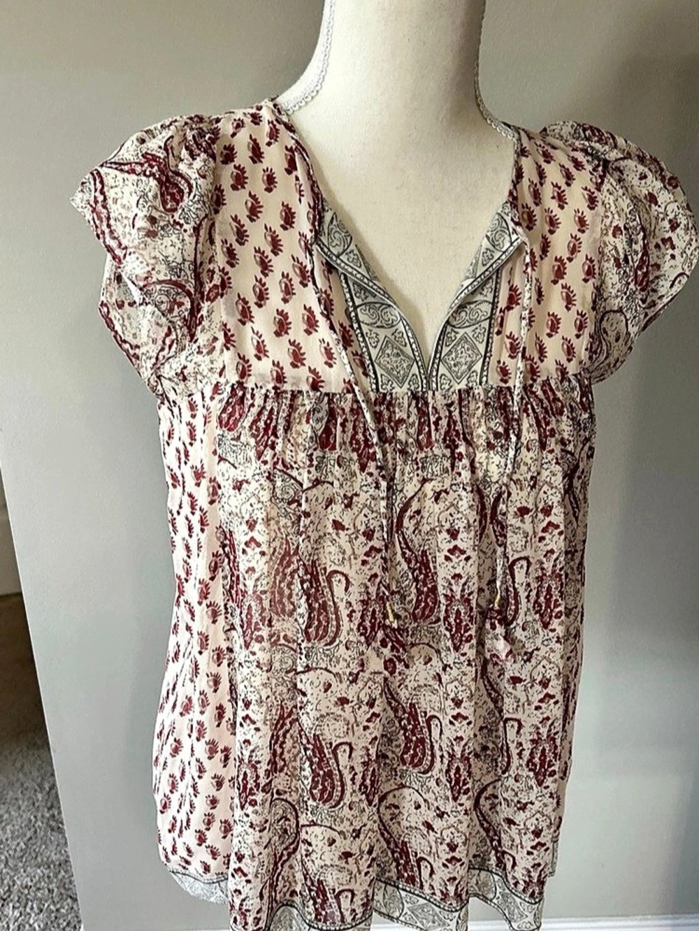 Ulla Johnson Paisley Silk Blouse in Cream & Red Sz 0